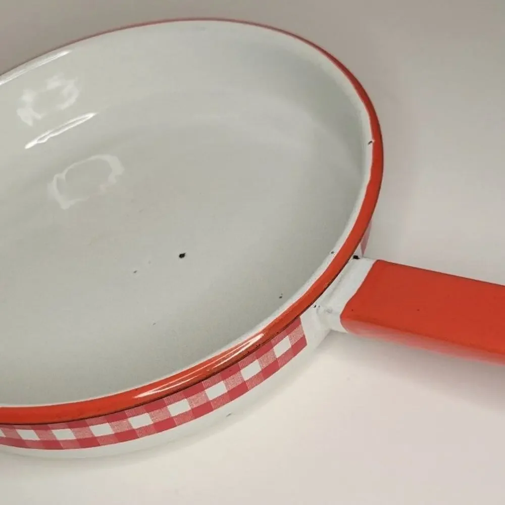 Vintage Red & white Checkered Enamelware Metal Skillet - Picture 12 of 12